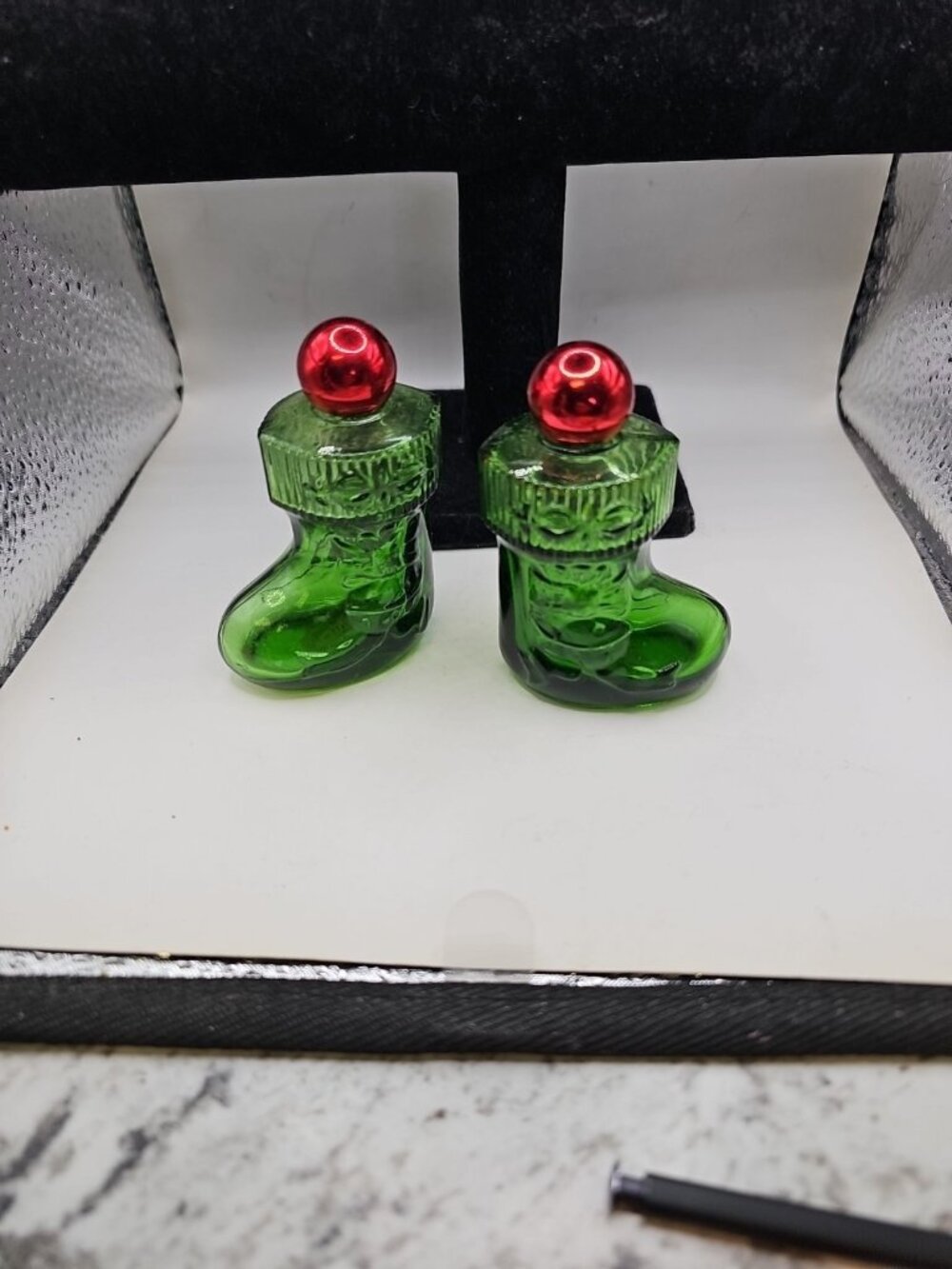 Lot Of 2 Christmas Ornaments Empty Avon Green Boots